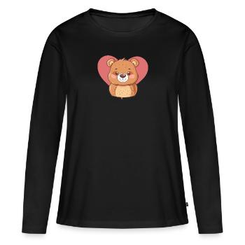Baer Braunbär Teddybär - Frauen Premium Bio Langarmshirt - Schwarz - Vorne - Julia (174cm)