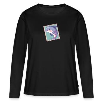 Récif marin des dauphins - T-shirt manches longues Premium bio Femme - noir - Devant - Julia (174cm)