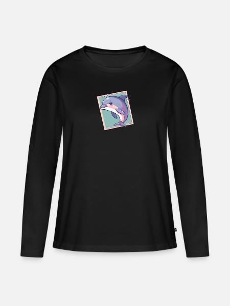 Delfin Meer Riff - Frauen Premium Bio Langarmshirt - Schwarz