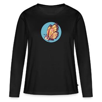 Animaux papillons - T-shirt manches longues Premium bio Femme - noir - Devant - Julia (174cm)