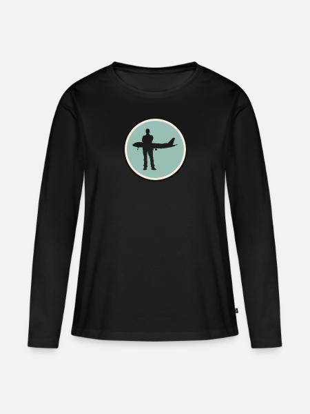 Flugbegleiter Flugzeug - Frauen Premium Bio Langarmshirt - Schwarz