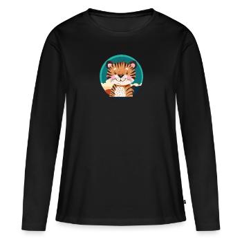 Tigre Guépard Chat sauvage - T-shirt manches longues Premium bio Femme - noir - Devant - Julia (174cm)