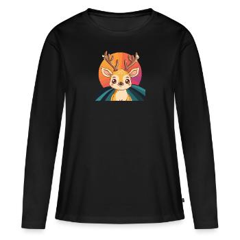 Bois de cerf Cerf Fauve - T-shirt manches longues Premium bio Femme - noir - Devant - Julia (174cm)