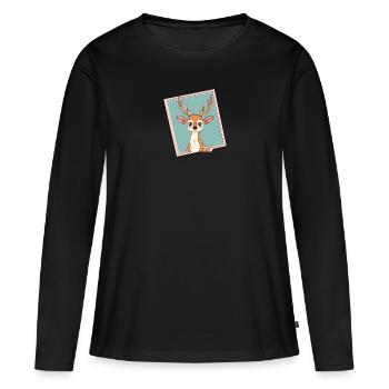 Bois de cerf Forêt Fauve - T-shirt manches longues Premium bio Femme - noir - Devant - Julia (174cm)