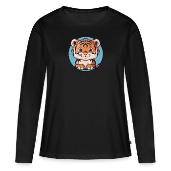 Chat domestique tigre - T-shirt manches longues Premium bio Femme - noir - Devant - Julia (174cm)