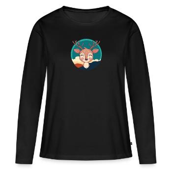 Hirsch Hirschgeweih Waldbewohner - Frauen Premium Bio Langarmshirt - Schwarz - Vorne - Julia (174cm)