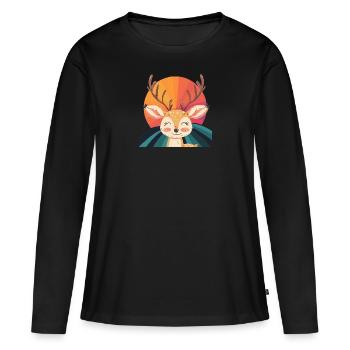 Cerf Cerf Bois Fauve - T-shirt manches longues Premium bio Femme - noir - Devant - Julia (174cm)