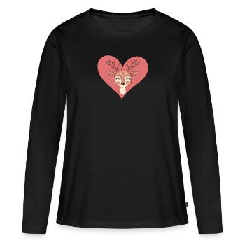Hirsch Reh Wald - Frauen Premium Bio Langarmshirt - Schwarz - Vorne - Julia (174cm)