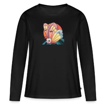 Schmetterling Schmetterlinge A - Frauen Premium Bio Langarmshirt - Schwarz - Vorne - Julia (174cm)