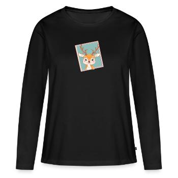 Hirschgeweih Reh - Frauen Premium Bio Langarmshirt - Schwarz - Vorne - Julia (174cm)
