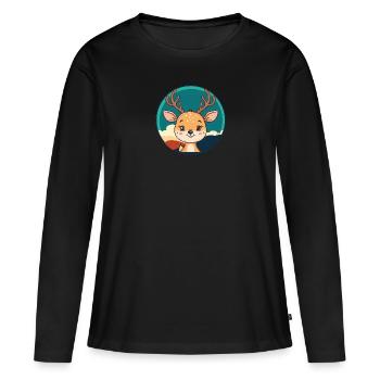 Hirschgeweih Hirsch Wald - Frauen Premium Bio Langarmshirt - Schwarz - Vorne - Julia (174cm)