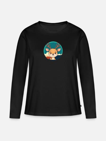 Hirschgeweih Hirsch Wald - Frauen Premium Bio Langarmshirt - Schwarz