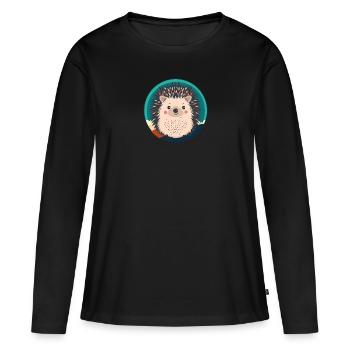 hérisson porc-épic épineux - T-shirt manches longues Premium bio Femme - noir - Devant - Julia (174cm)