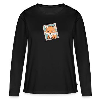 Fuchs Wald Waldtier - Frauen Premium Bio Langarmshirt - Schwarz - Vorne - Julia (174cm)