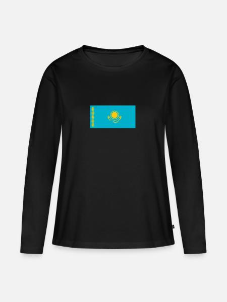 Nationalflagge von Kasachstan - Frauen Premium Bio Langarmshirt - Schwarz