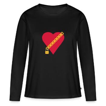 Coeur avec chaine et cadenas - T-shirt manches longues Premium bio Femme - noir - Devant - Julia (174cm)