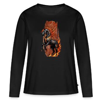 Monture infernale : Cheval funeste, noir et enflammé - T-shirt manches longues Premium bio Femme - noir - Devant - Julia (174cm)