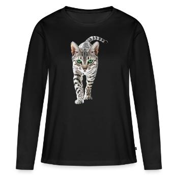 Ägyptische Mau - Frauen Premium Bio Langarmshirt - Schwarz - Vorne - Julia (174cm)