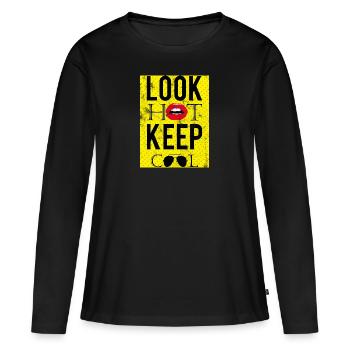 Pop Art / Graphic Novel: Look Hot, Keep Cool - Lèvres - T-shirt manches longues Premium bio Femme - noir - Devant - Julia (174cm)