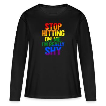Arrêtez de me draguer, je suis timide - T-shirt manches longues Premium bio Femme - noir - Devant - Julia (174cm)