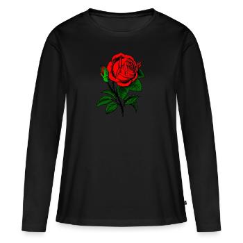 Rote Rose - Frauen Premium Bio Langarmshirt - Schwarz - Vorne - Julia (174cm)