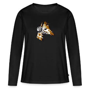 Girafe avec écouteurs - T-shirt manches longues Premium bio Femme - noir - Devant - Julia (174cm)