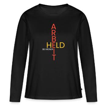 Held bei meiner Arbeit - Frauen Premium Bio Langarmshirt - Schwarz - Vorne - Julia (174cm)