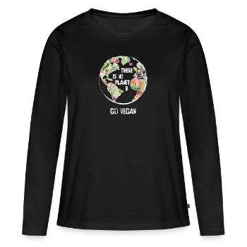 There Is No Planet B, Go Vegan! - Frauen Premium Bio Langarmshirt - Schwarz - Vorne - Julia (174cm)