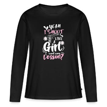 Armes Munitions Arme à feu - T-shirt manches longues Premium bio Femme - noir - Devant - Julia (174cm)