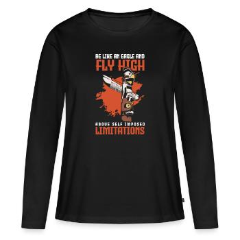 Chef de plume rituel indien - T-shirt manches longues Premium bio Femme - noir - Devant - Julia (174cm)