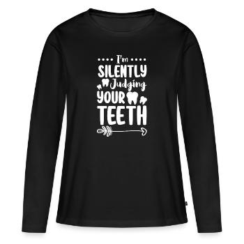 Dents Profession Infirmière Mâchoire - T-shirt manches longues Premium bio Femme - noir - Devant - Julia (174cm)