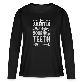 Dents Vocation Appareils Dentifrice - T-shirt manches longues Premium bio Femme - noir - Devant - Julia (174cm)