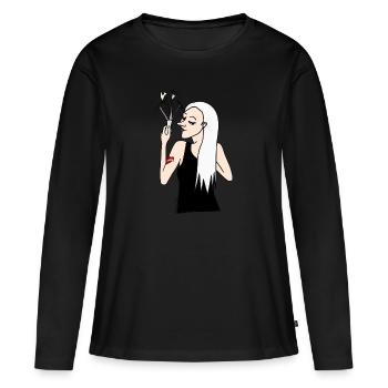 Hildelein - T-shirt manches longues Premium bio Femme - noir - Devant - Julia (174cm)