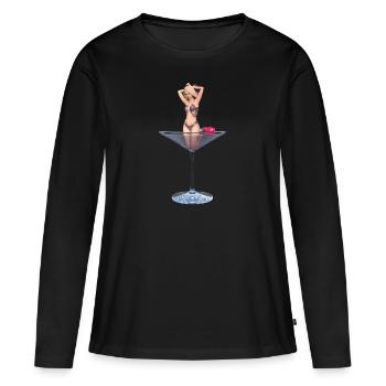 Erotische junge Frau im Champagnerglas - Frauen Premium Bio Langarmshirt - Schwarz - Vorne - Julia (174cm)