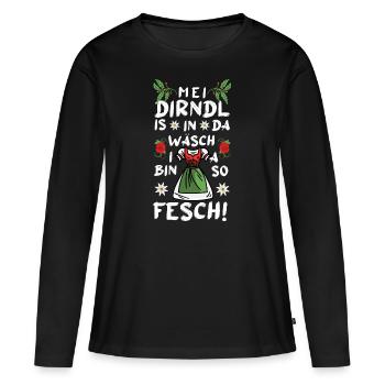 Mei Dirndl is in da Wäsch i bin a so Fesch - Frauen Premium Bio Langarmshirt - Schwarz - Vorne - Julia (174cm)