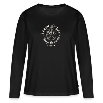 Vegan TShirt Change the World (Earth Day) - Frauen Premium Bio Langarmshirt - Schwarz - Vorne - Julia (174cm)