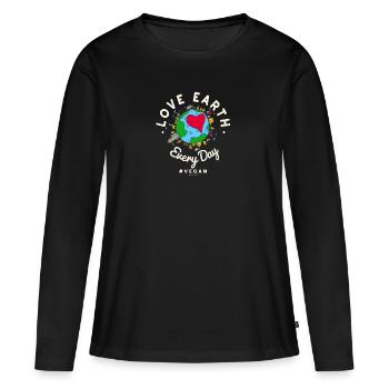 Love Earth Every Day #vegan Tshirt (Earth Day) - Frauen Premium Bio Langarmshirt - Schwarz - Vorne - Julia (174cm)