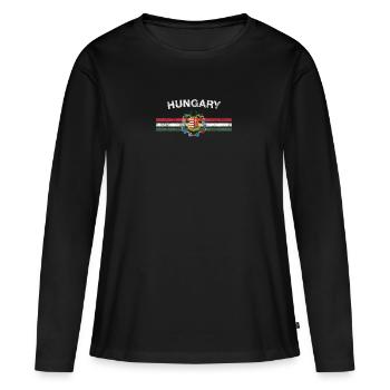 Ungarische Flagge Shirt - Ungarische Emblems und Ungarn - Frauen Premium Bio Langarmshirt - Schwarz - Vorne - Julia (174cm)