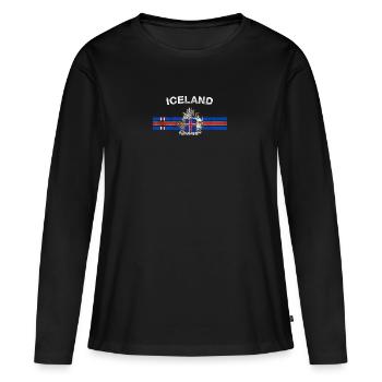 Isländer Flag Shirt - Isländer Emblem & Island - Frauen Premium Bio Langarmshirt - Schwarz - Vorne - Julia (174cm)