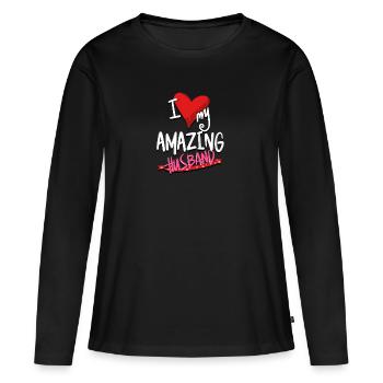 J'adore mon époux incroyable - T-shirt manches longues Premium bio Femme - noir - Devant - Julia (174cm)