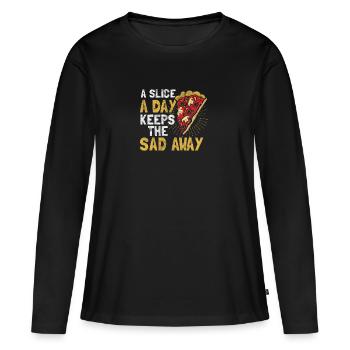 A pizza a day makes you happy - Women's Premium Organic Long Sleeve Shirt - black - Front - Julia (174cm)