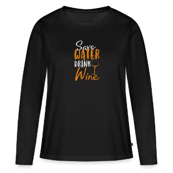 Economiser l'eau, boire du vin - T-shirt manches longues Premium bio Femme - noir - Devant - Julia (174cm)