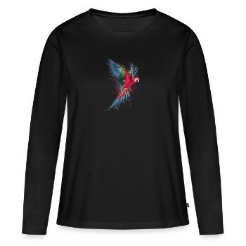Aquarelle Coloré Écarlate Ara Perroquet Pantanal - T-shirt manches longues Premium bio Femme - noir - Devant - Julia (174cm)
