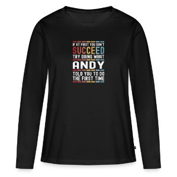 Andy Nom personnalisé drôle anniversaire Noël - T-shirt manches longues Premium bio Femme - noir - Devant - Julia (174cm)
