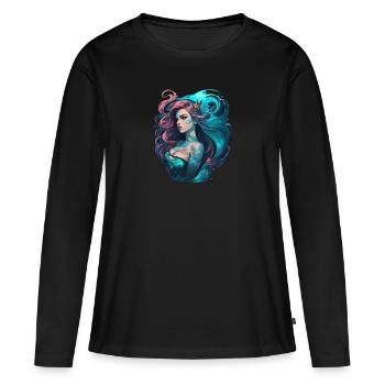Sirène avec tatouage - T-shirt manches longues Premium bio Femme - noir - Devant - Julia (174cm)