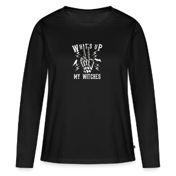 Halloween Shirt - Whats up my witches - Frauen Premium Bio Langarmshirt - Schwarz - Vorne - Julia (174cm)