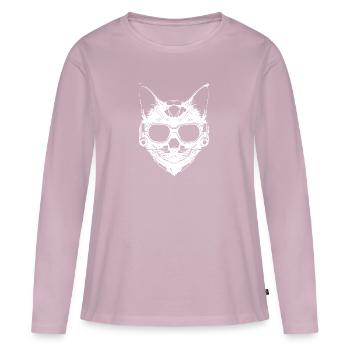 Chat de style steampunk - T-shirt manches longues Premium bio Femme - rose poudré - Devant - Julia (174cm)