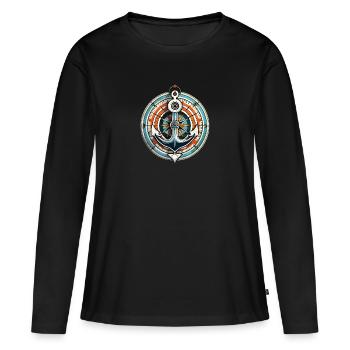 ancre et boussole, points cardinaux, marin - T-shirt manches longues Premium bio Femme - noir - Devant - Julia (174cm)