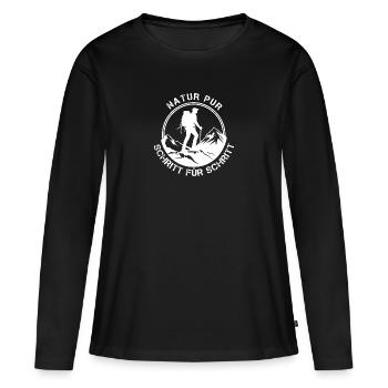 Natur pur, Schritt für Schritt - Frauen Premium Bio Langarmshirt - Schwarz - Vorne - Julia (174cm)
