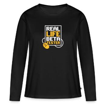 Real Life Beta Tester! - Frauen Premium Bio Langarmshirt - Schwarz - Vorne - Julia (174cm)